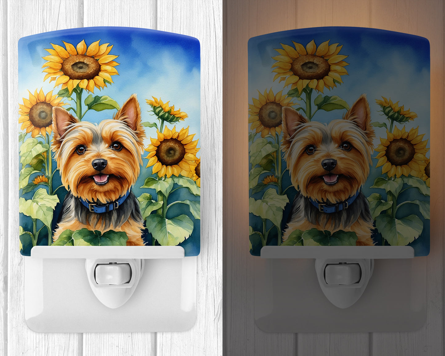 Silky Terrier in Sunflowers Ceramic Night Light