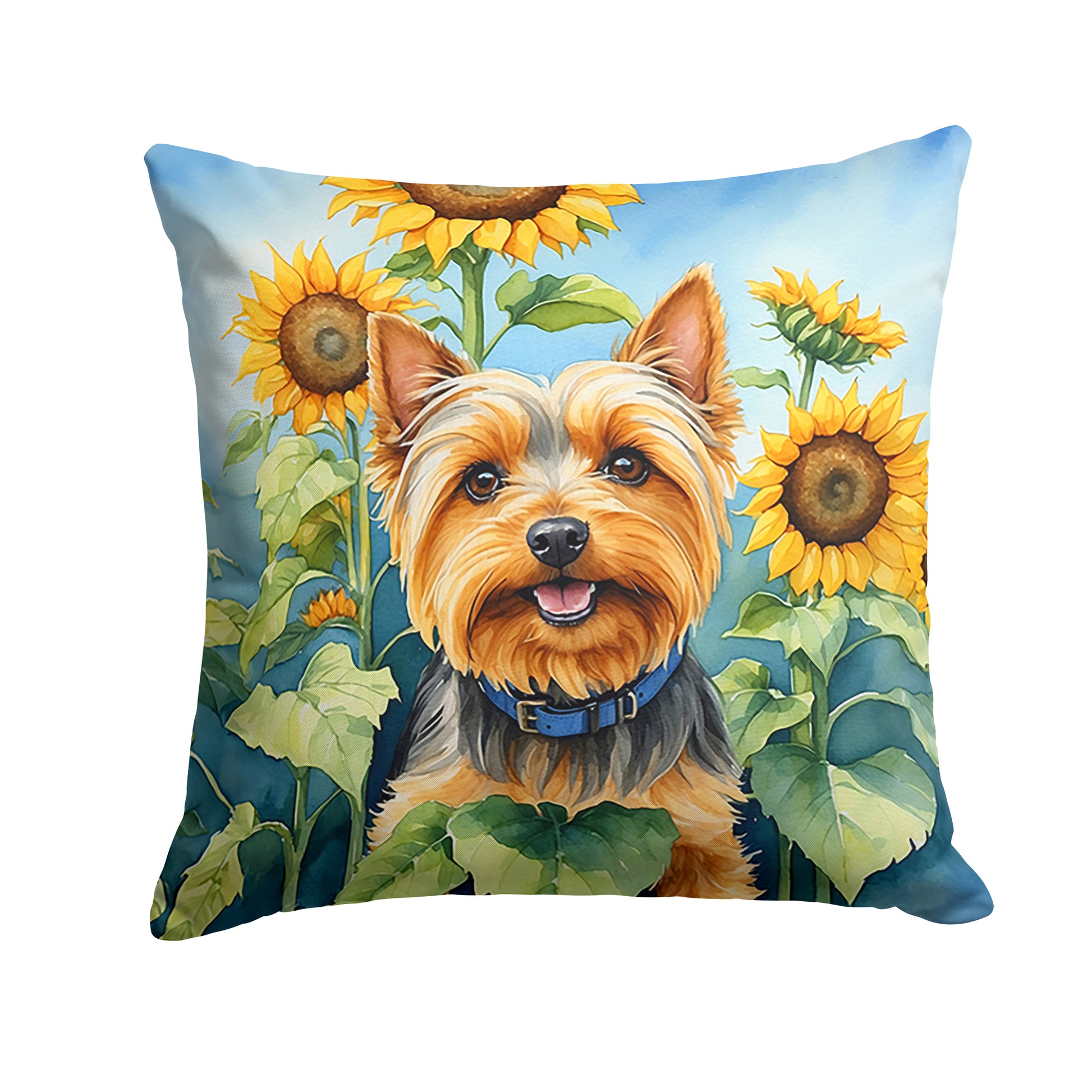 Buy this Silky Terrier in Sunflowers Throw Pillow