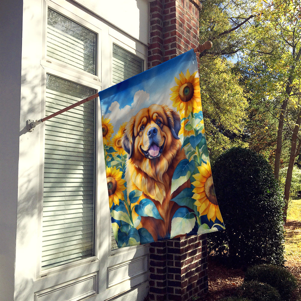 Tibetan Mastiff in Sunflowers House Flag