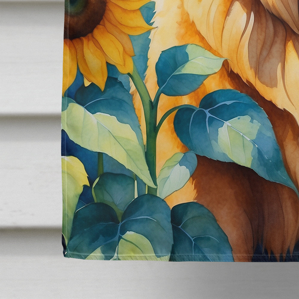 Tibetan Mastiff in Sunflowers House Flag