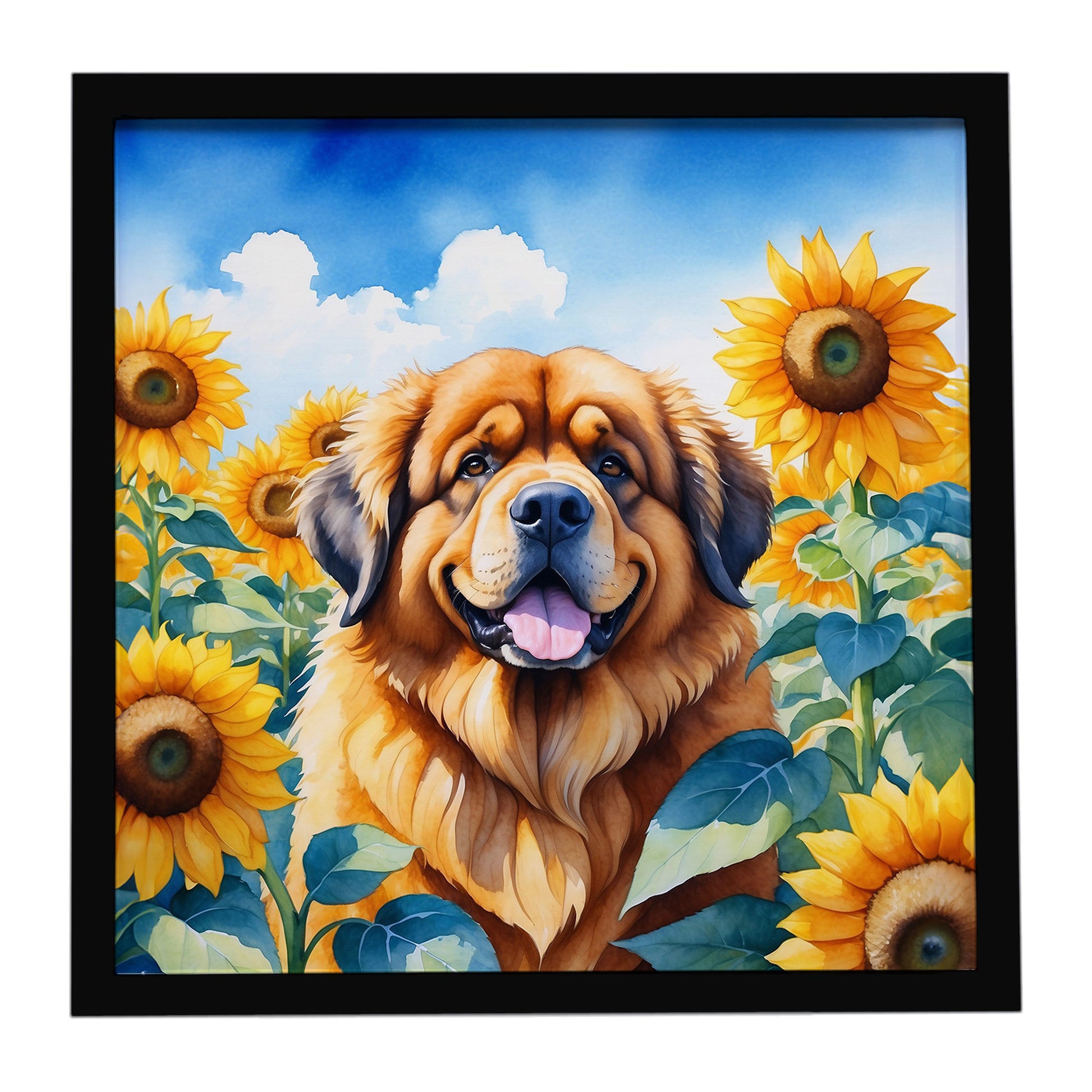 Buy this Tibetan Mastiff in Sunflowers Framed Metal Print