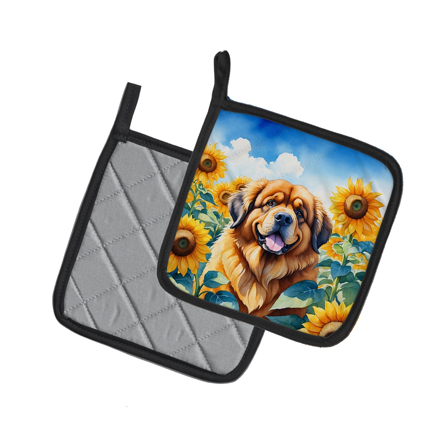 Tibetan Mastiff in Sunflowers Pair of Pot Holders