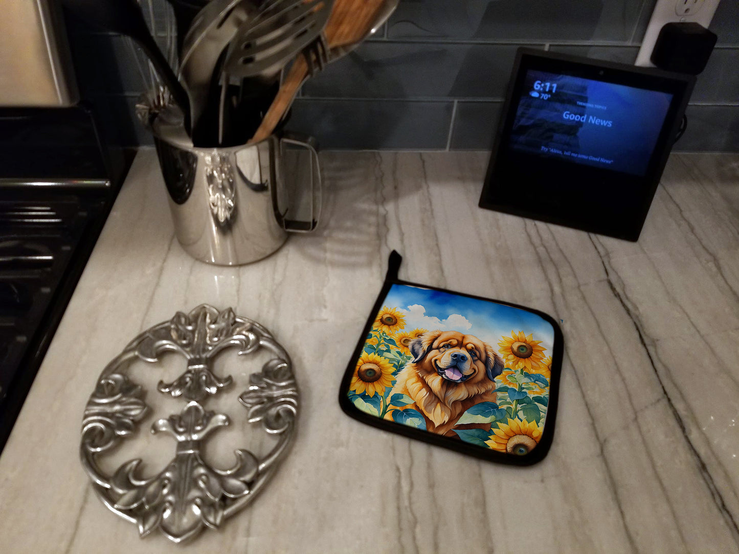 Tibetan Mastiff in Sunflowers Pair of Pot Holders