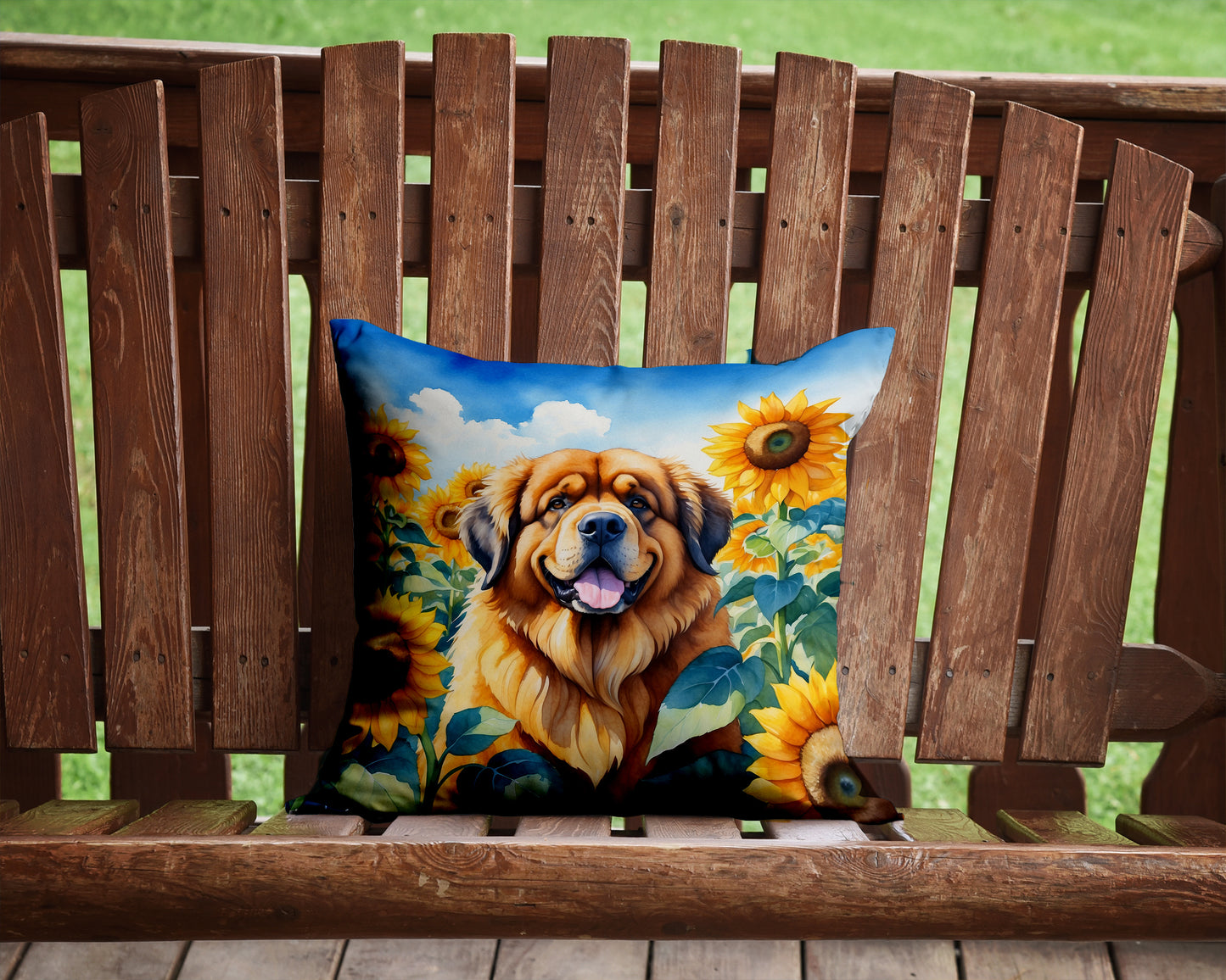 Tibetan Mastiff in Sunflowers Throw Pillow