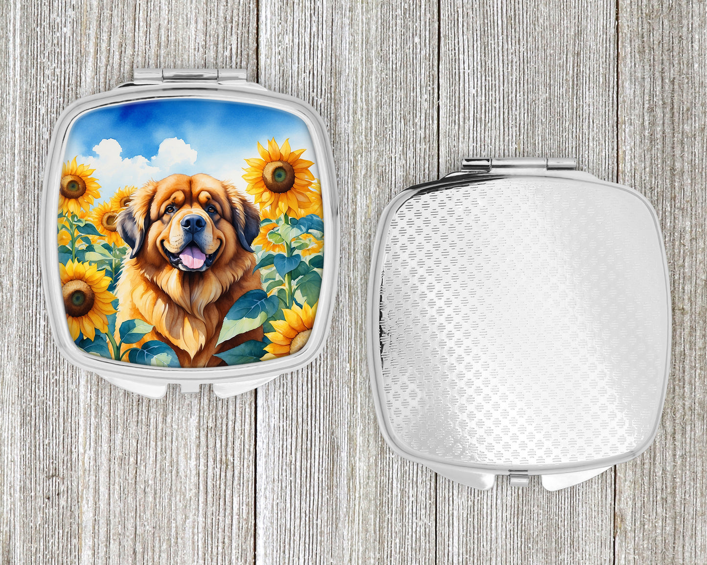 Tibetan Mastiff in Sunflowers Compact Mirror