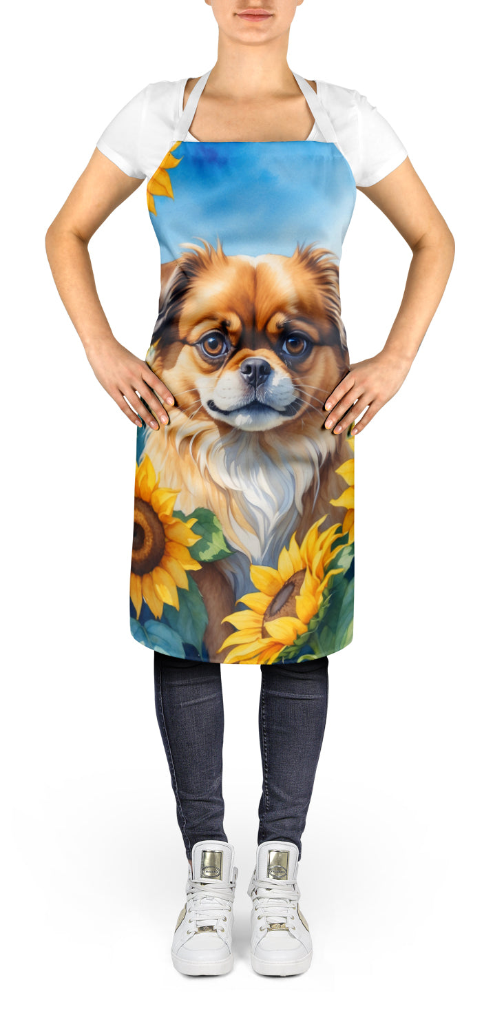 Tibetan Spaniel in Sunflowers Apron