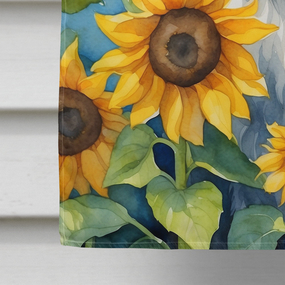 Tibetan Terrier in Sunflowers House Flag