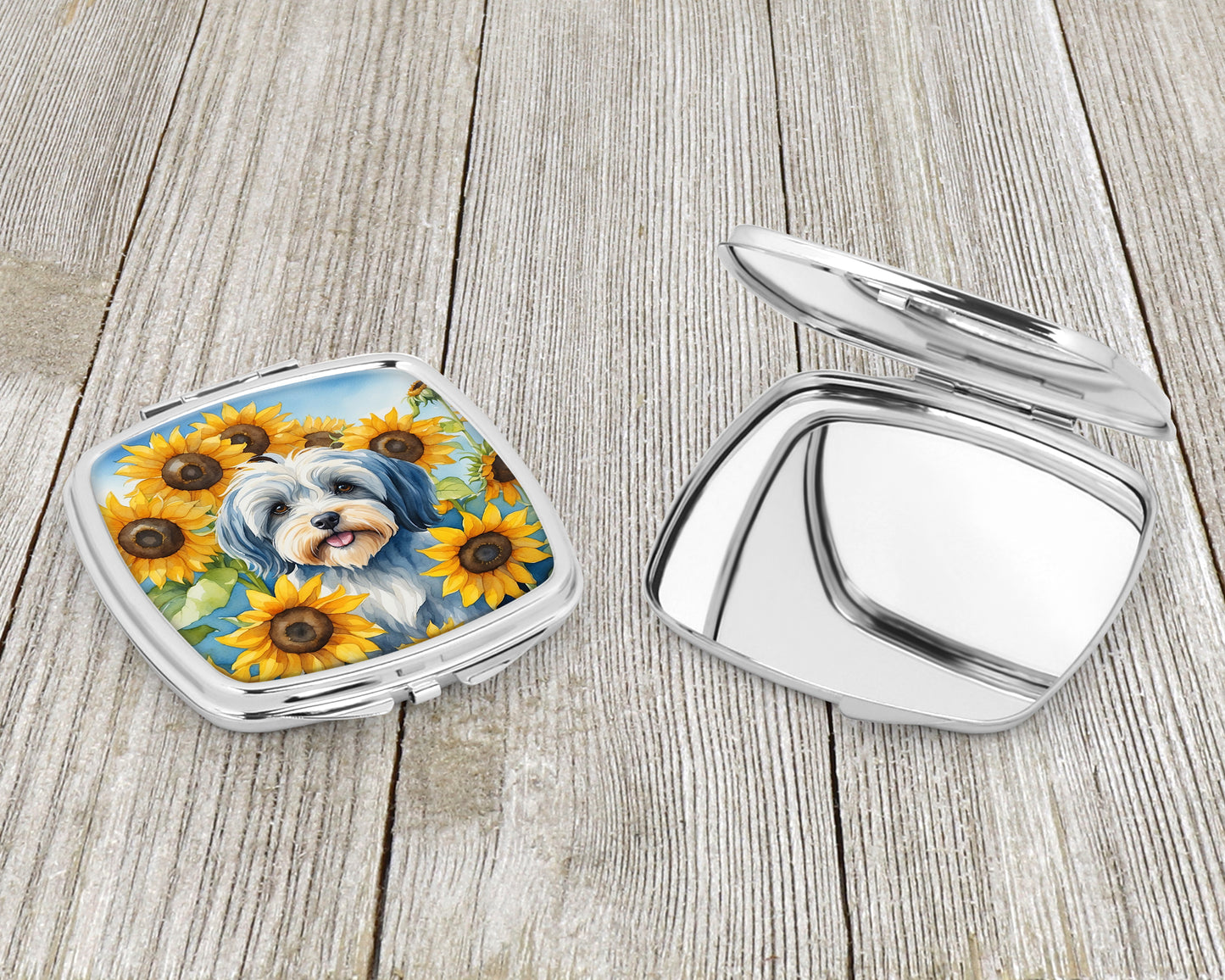 Tibetan Terrier in Sunflowers Compact Mirror