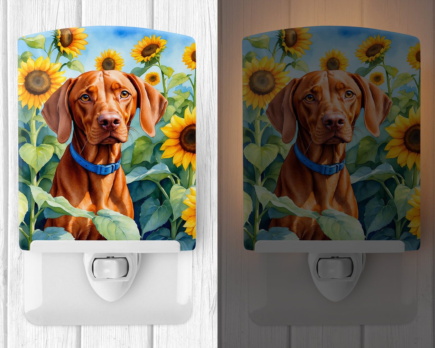 Vizsla in Sunflowers Ceramic Night Light