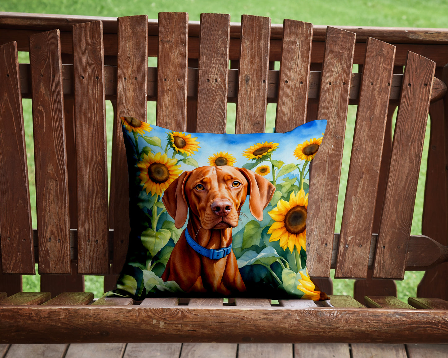 Vizsla in Sunflowers Throw Pillow