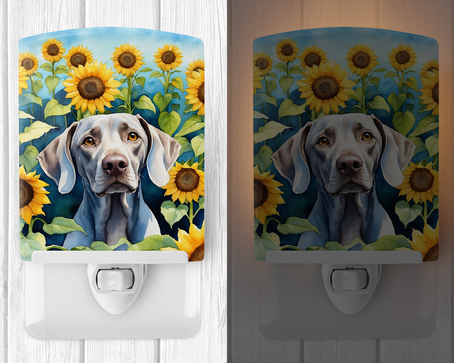 Weimaraner in Sunflowers Ceramic Night Light