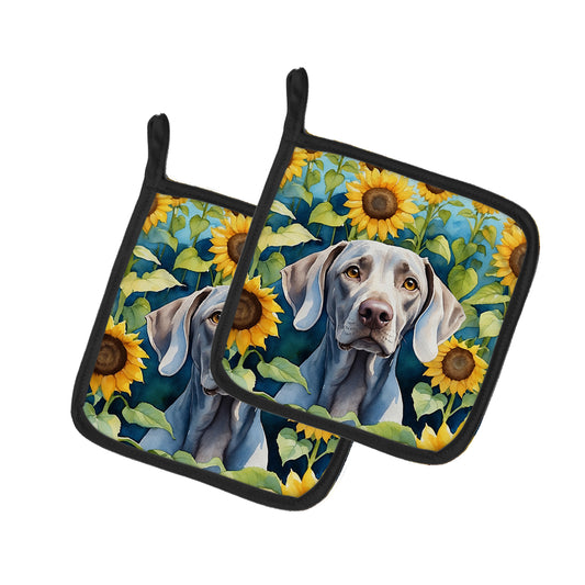 Buy this Weimaraner in Sunflowers Pair of Pot Holders