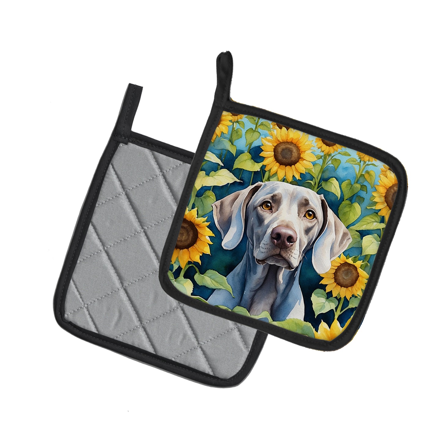 Weimaraner in Sunflowers Pair of Pot Holders