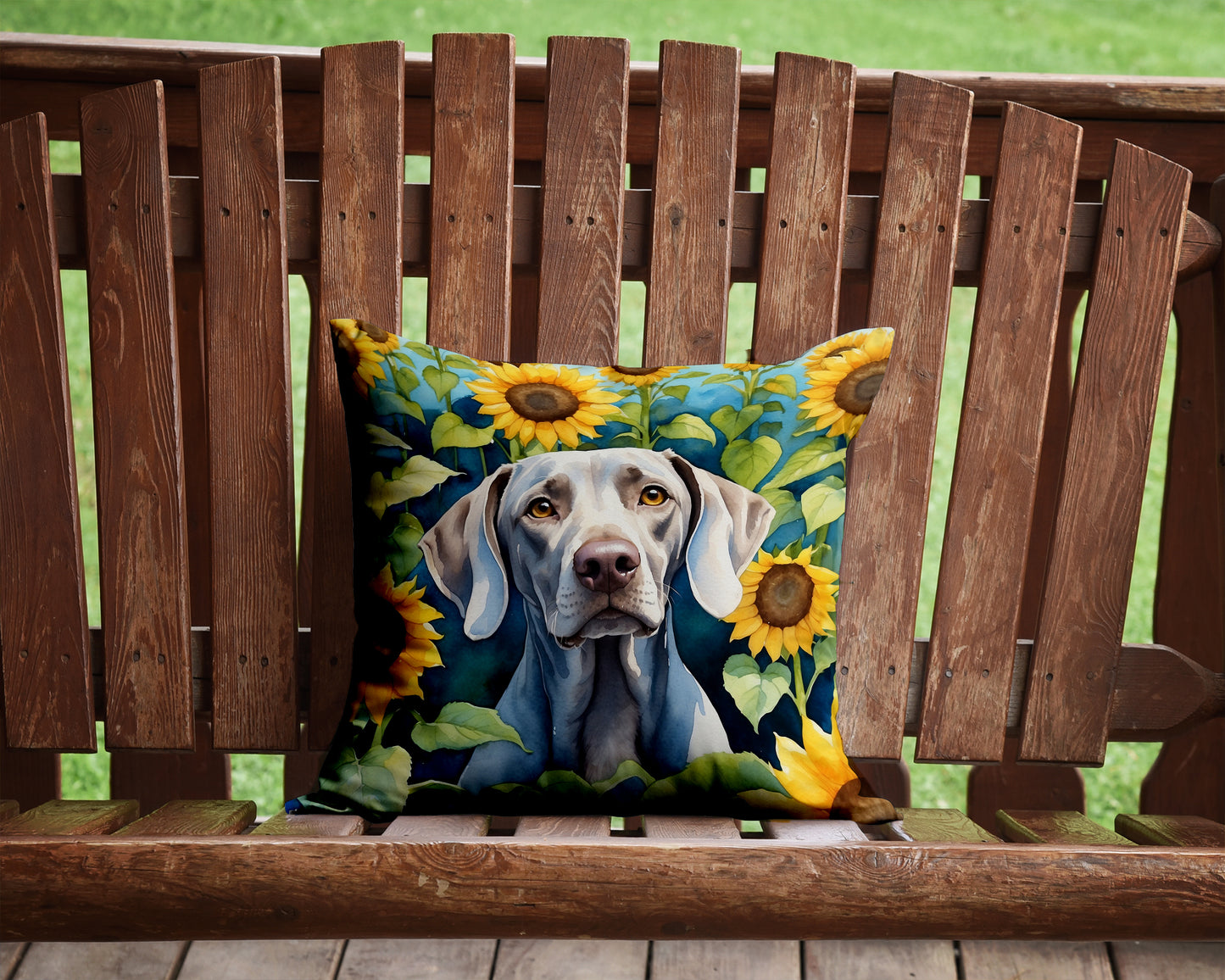 Weimaraner in Sunflowers Throw Pillow