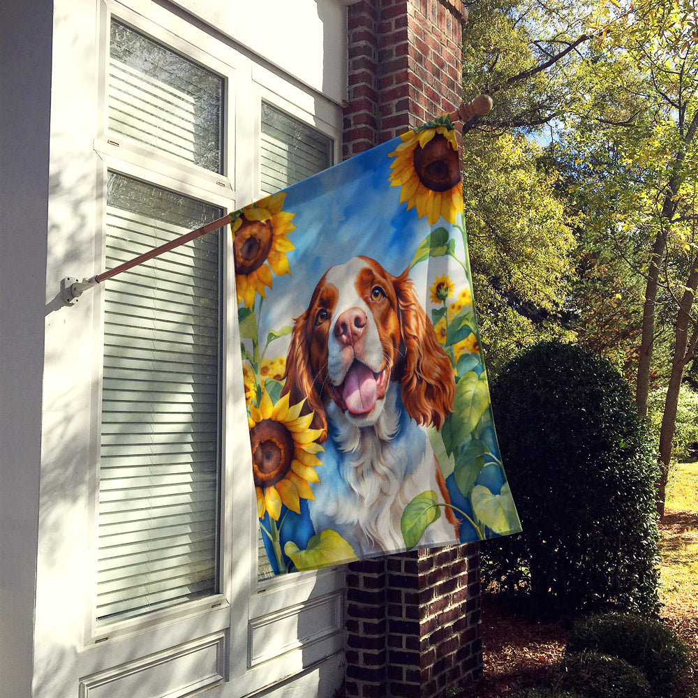 Welsh Springer Spaniel in Sunflowers House Flag