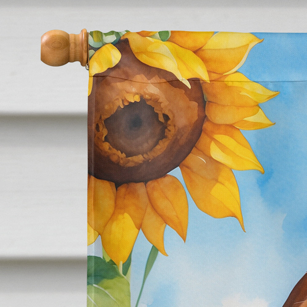 Welsh Springer Spaniel in Sunflowers House Flag