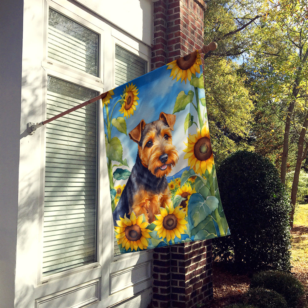 Welsh Terrier in Sunflowers House Flag