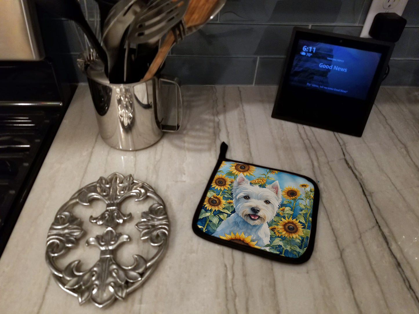 Westie in Sunflowers Pair of Pot Holders