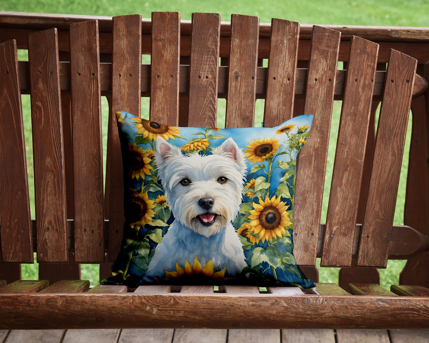 Westie in Sunflowers Throw Pillow