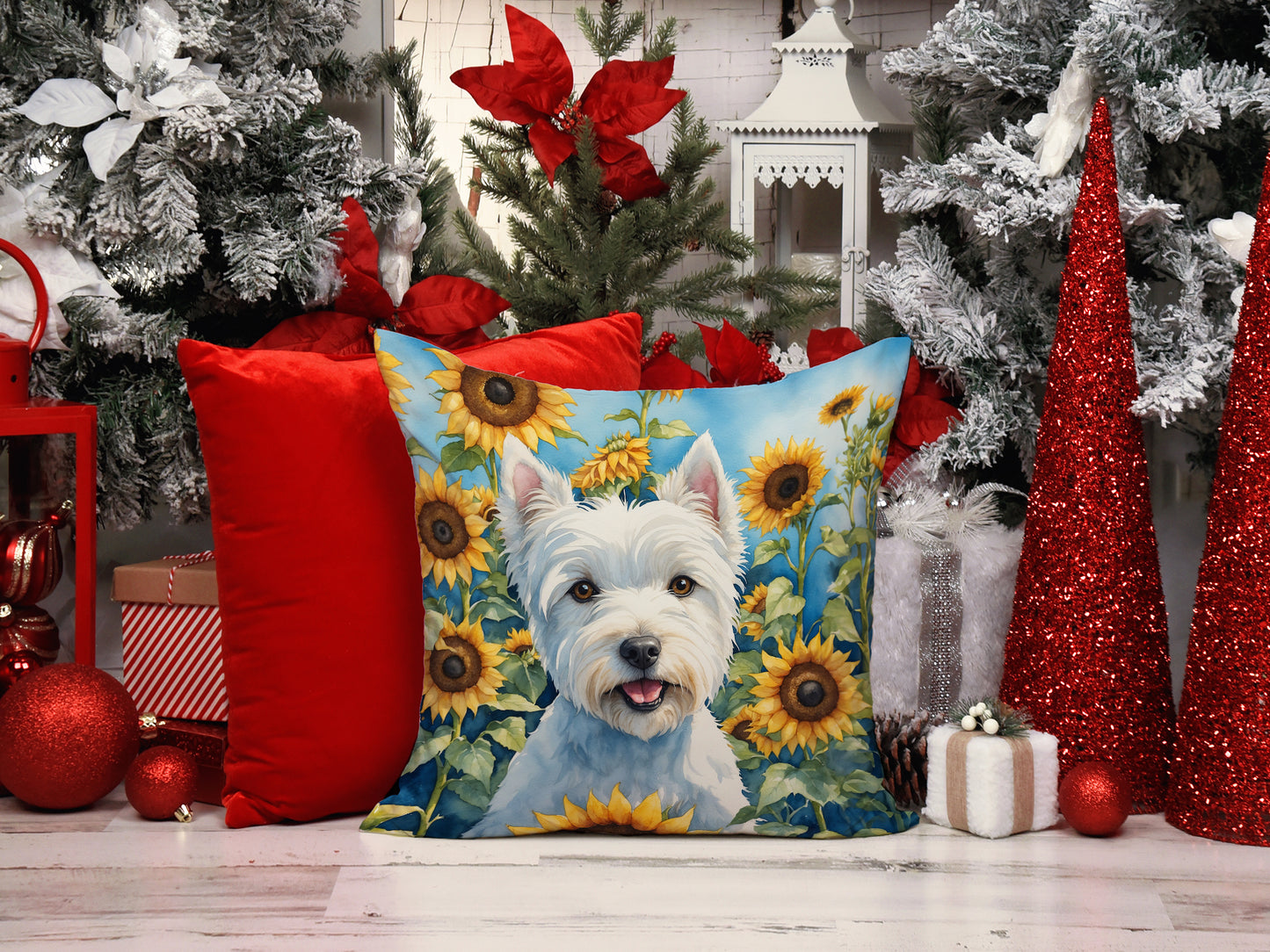 Westie in Sunflowers Throw Pillow