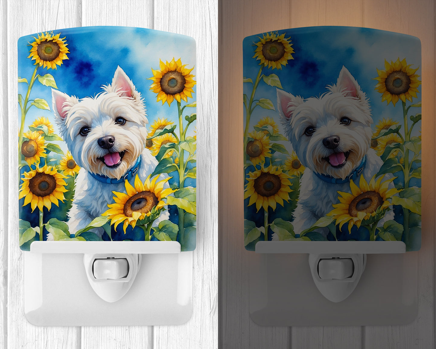 Westie in Sunflowers Ceramic Night Light