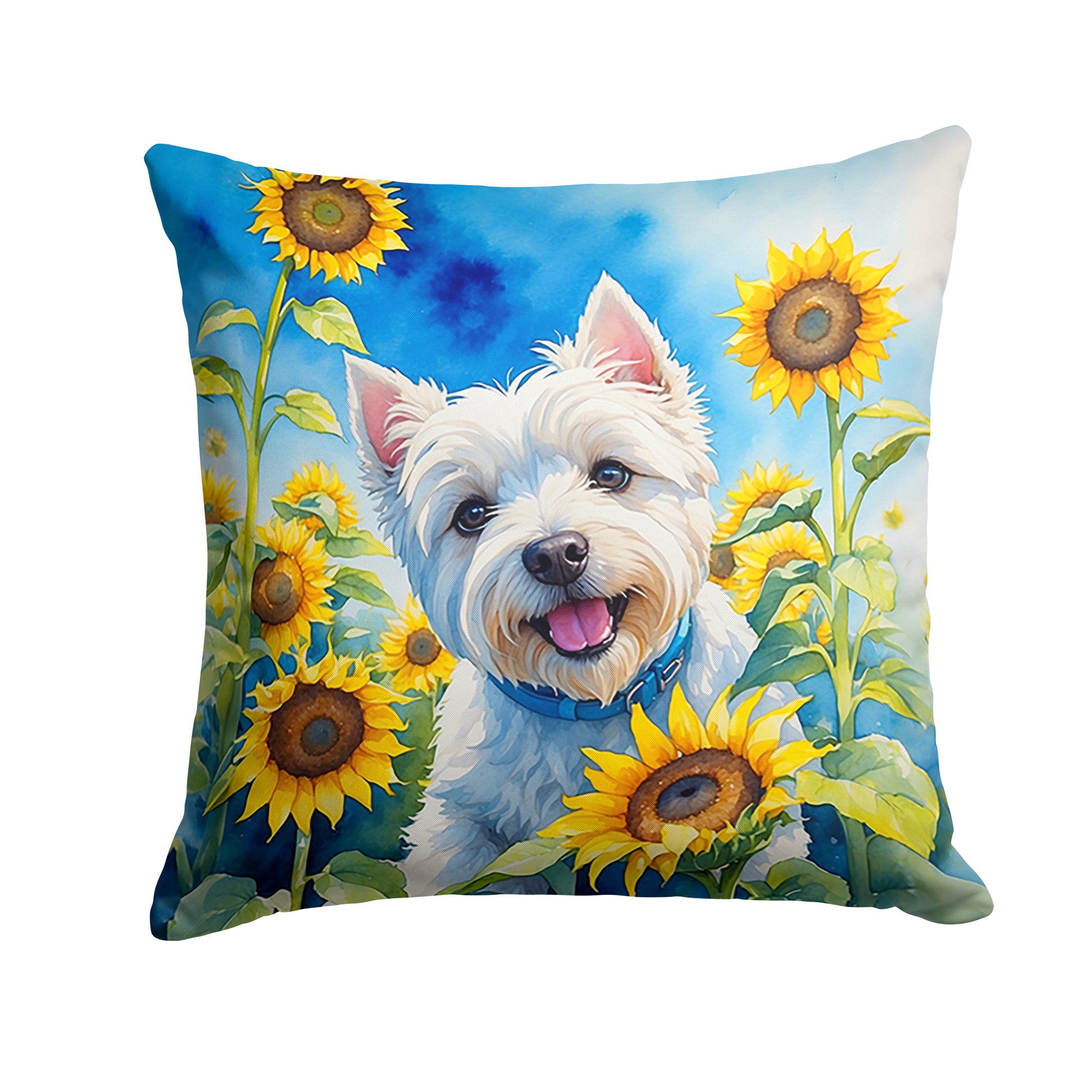 Buy this Westie in Sunflowers Throw Pillow