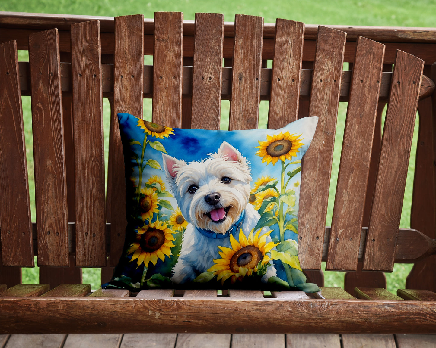 Westie in Sunflowers Throw Pillow