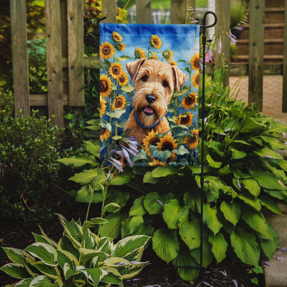 Wheaten Terrier in Sunflowers Garden Flag