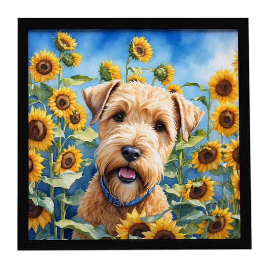 Buy this Wheaten Terrier in Sunflowers Framed Metal Print