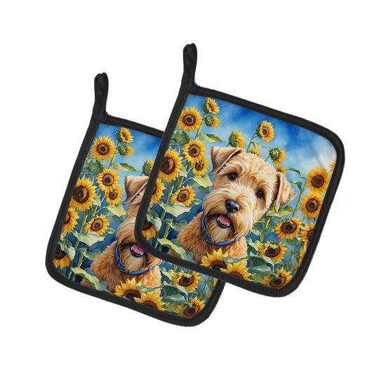 Buy this Wheaten Terrier in Sunflowers Pair of Pot Holders