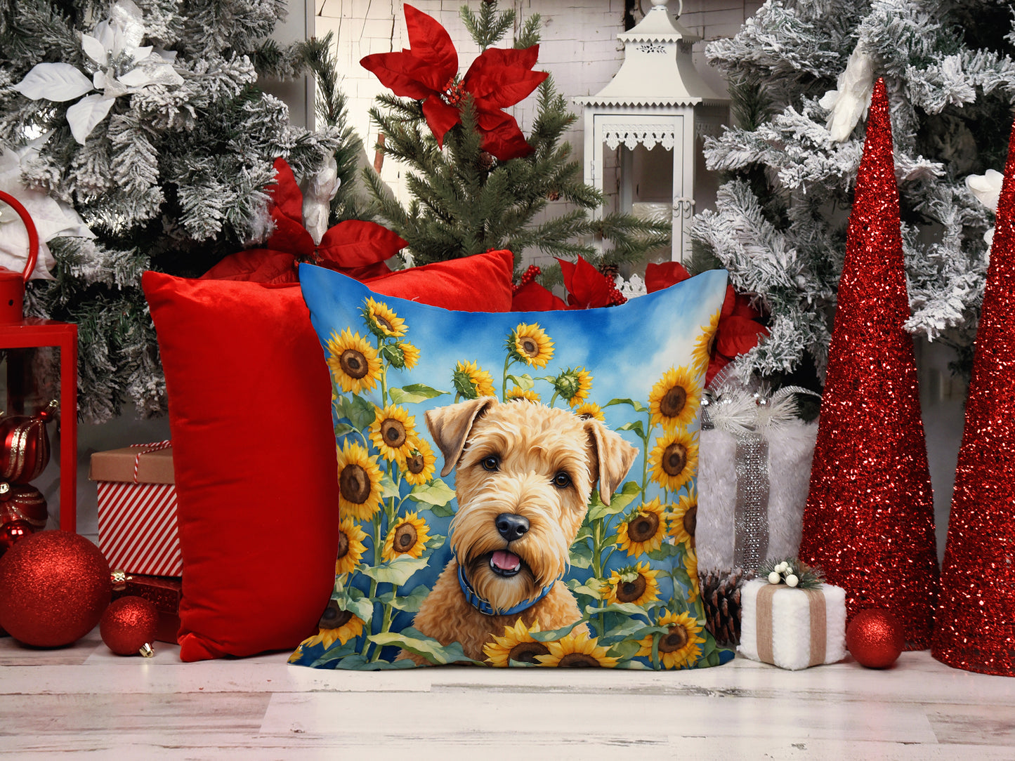 Wheaten Terrier in Sunflowers Throw Pillow