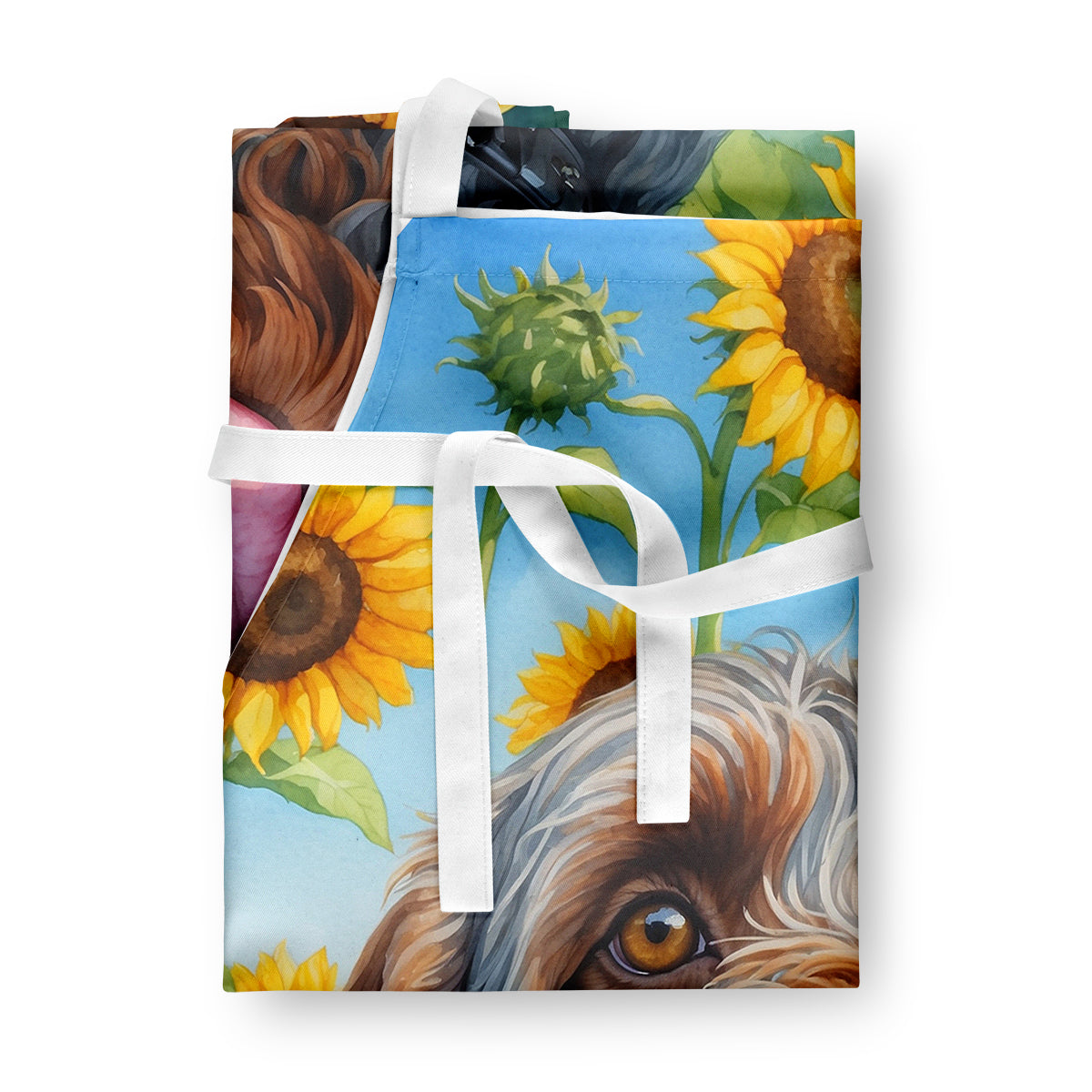 Wirehaired Pointing Griffon in Sunflowers Apron