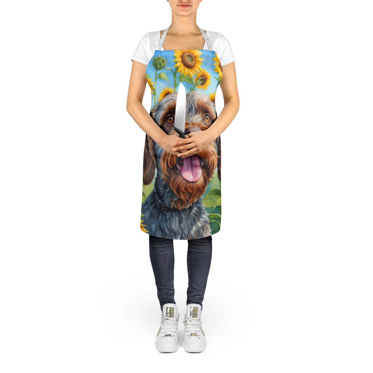 Wirehaired Pointing Griffon in Sunflowers Apron