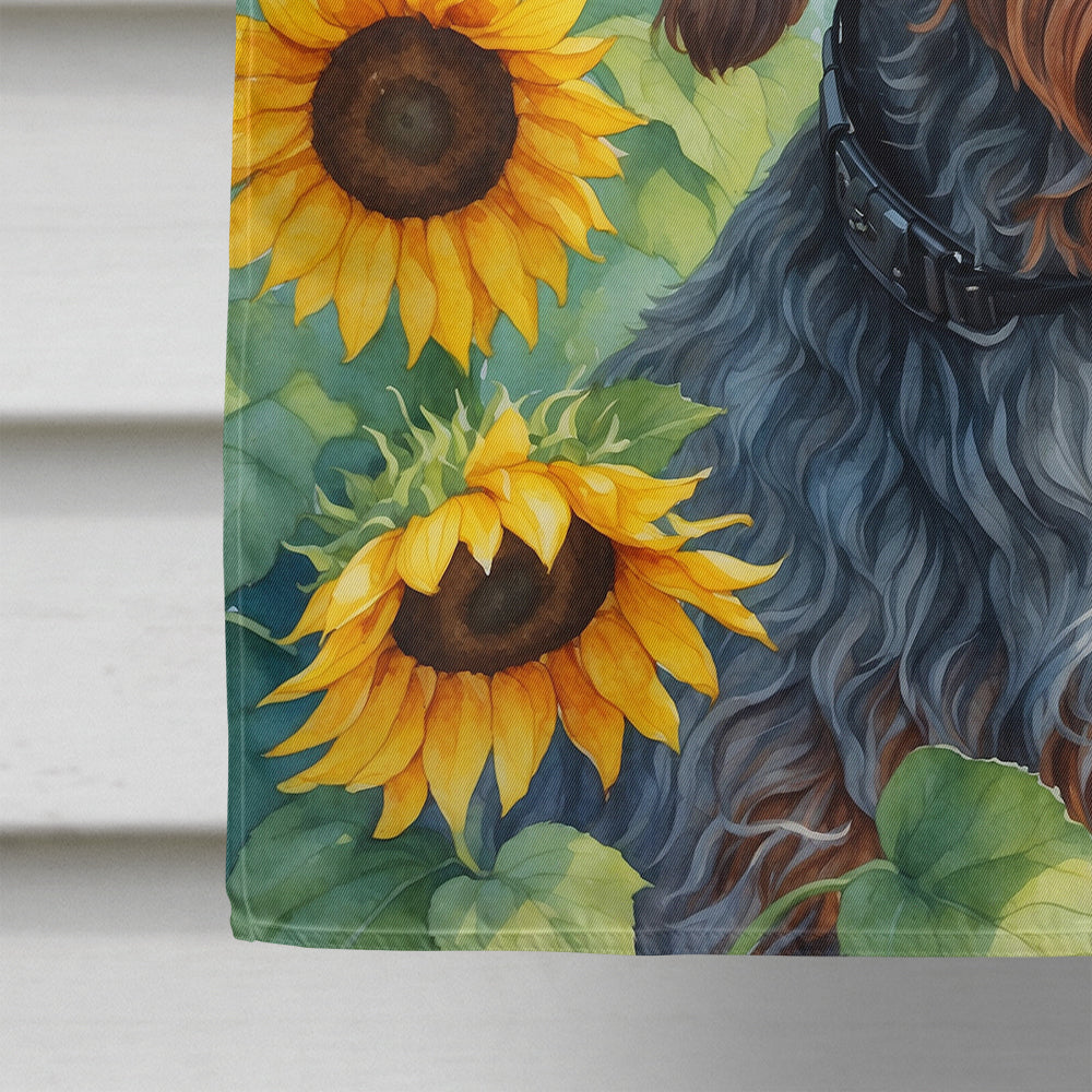 Wirehaired Pointing Griffon in Sunflowers House Flag