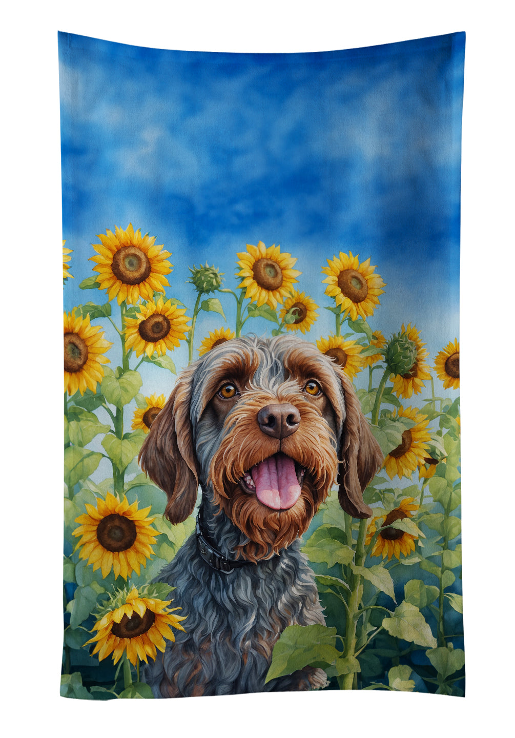Buy this Wirehaired Pointing Griffon in Sunflowers Kitchen Towel