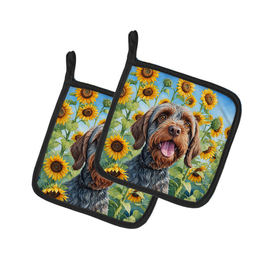 Buy this Wirehaired Pointing Griffon in Sunflowers Pair of Pot Holders