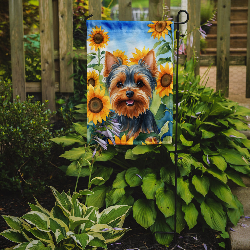 Yorkshire Terrier in Sunflowers Garden Flag