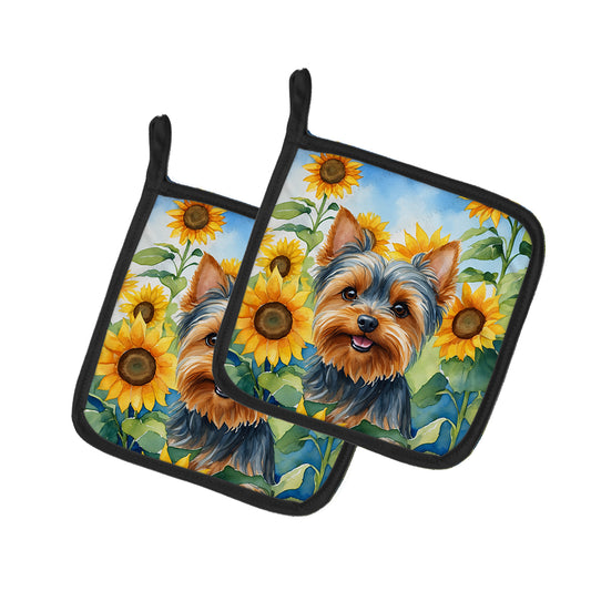 Buy this Yorkshire Terrier in Sunflowers Pair of Pot Holders