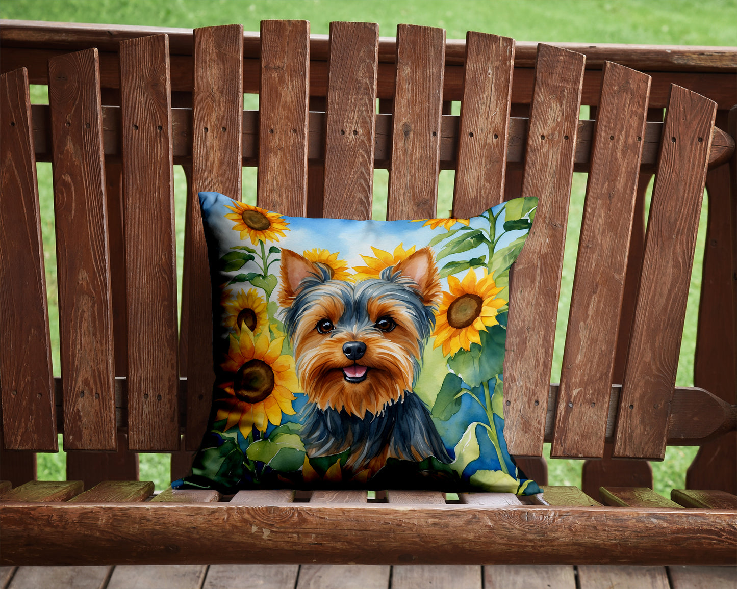 Yorkshire Terrier in Sunflowers Throw Pillow