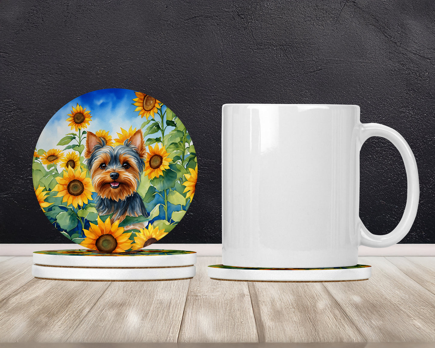 Yorkshire Terrier in Sunflowers Large Sandstone Coasters Pack of 4