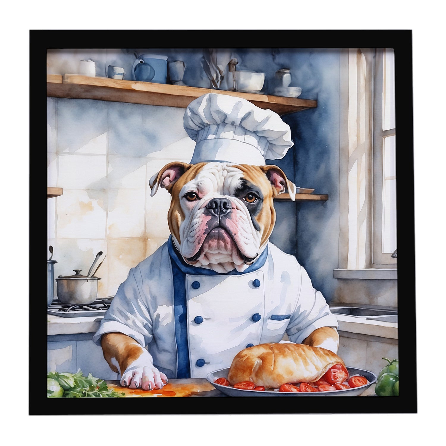 Buy this American Bulldog The Chef Framed Metal Print
