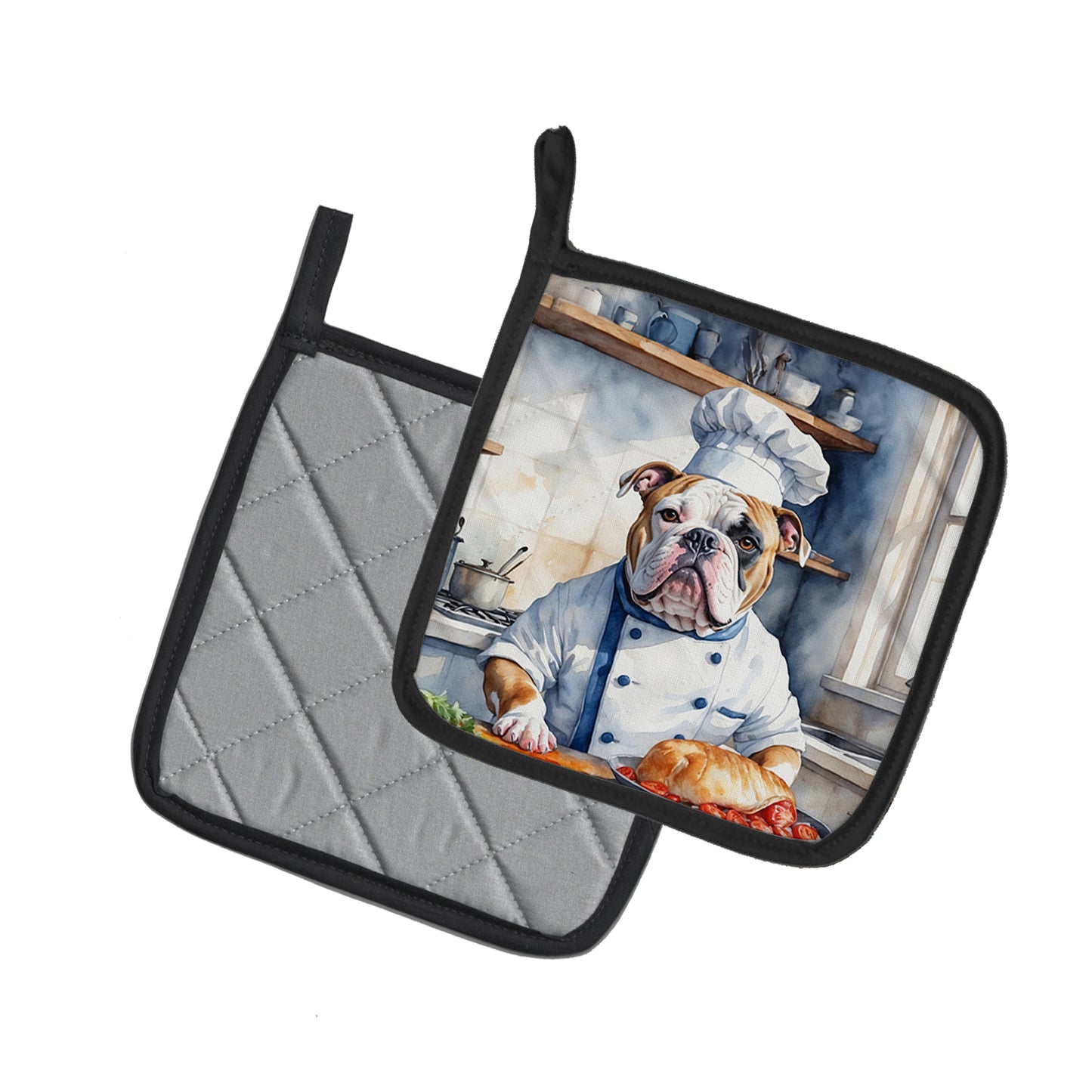 American Bulldog The Chef Pair of Pot Holders