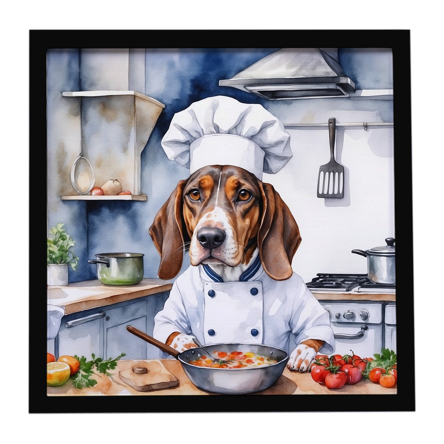 Buy this American English Coonhound The Chef Framed Metal Print