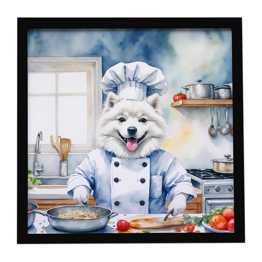 Buy this American Eskimo The Chef Framed Metal Print