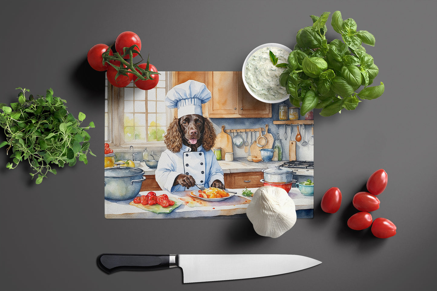 American Water Spaniel The Chef Glass Cutting Board