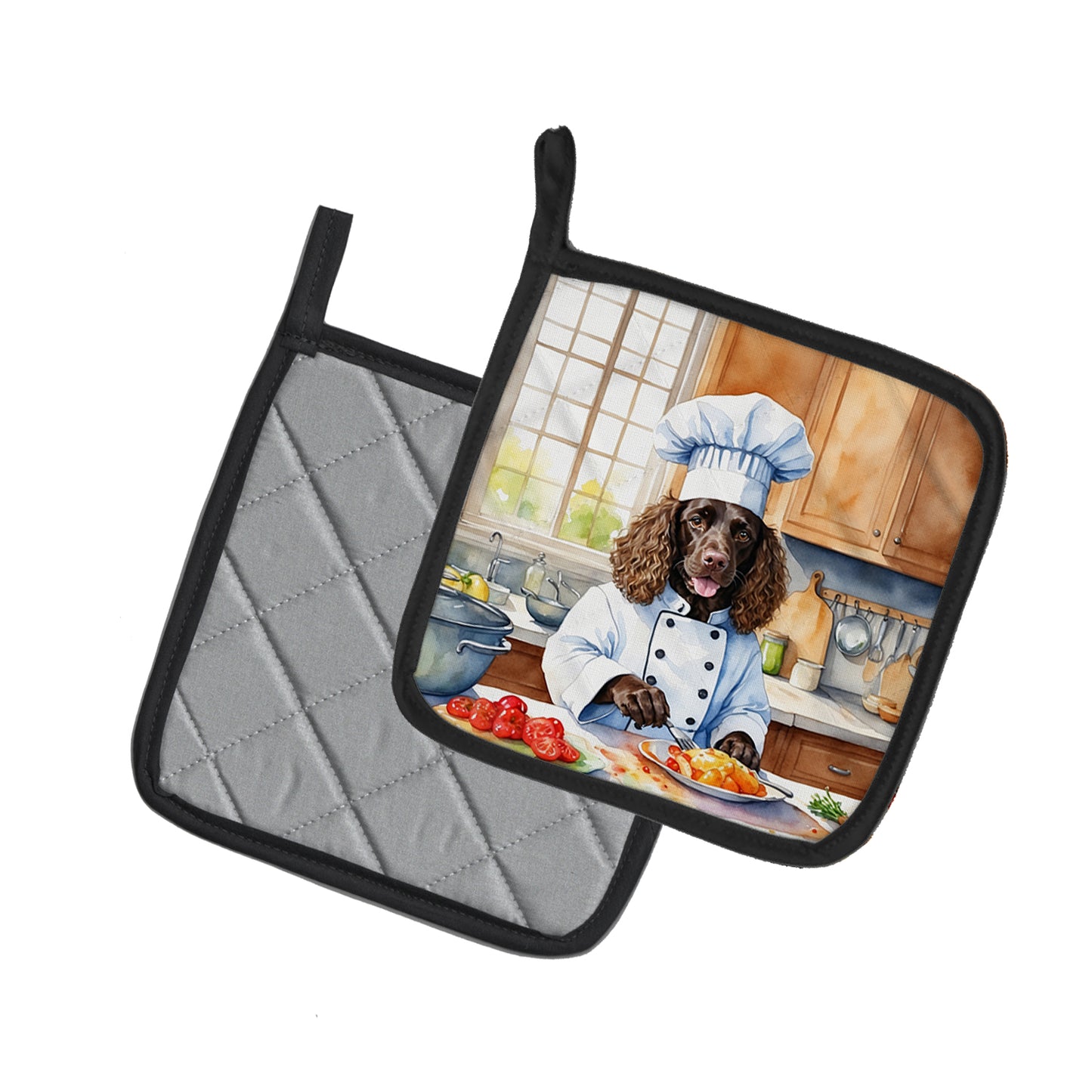 American Water Spaniel The Chef Pair of Pot Holders