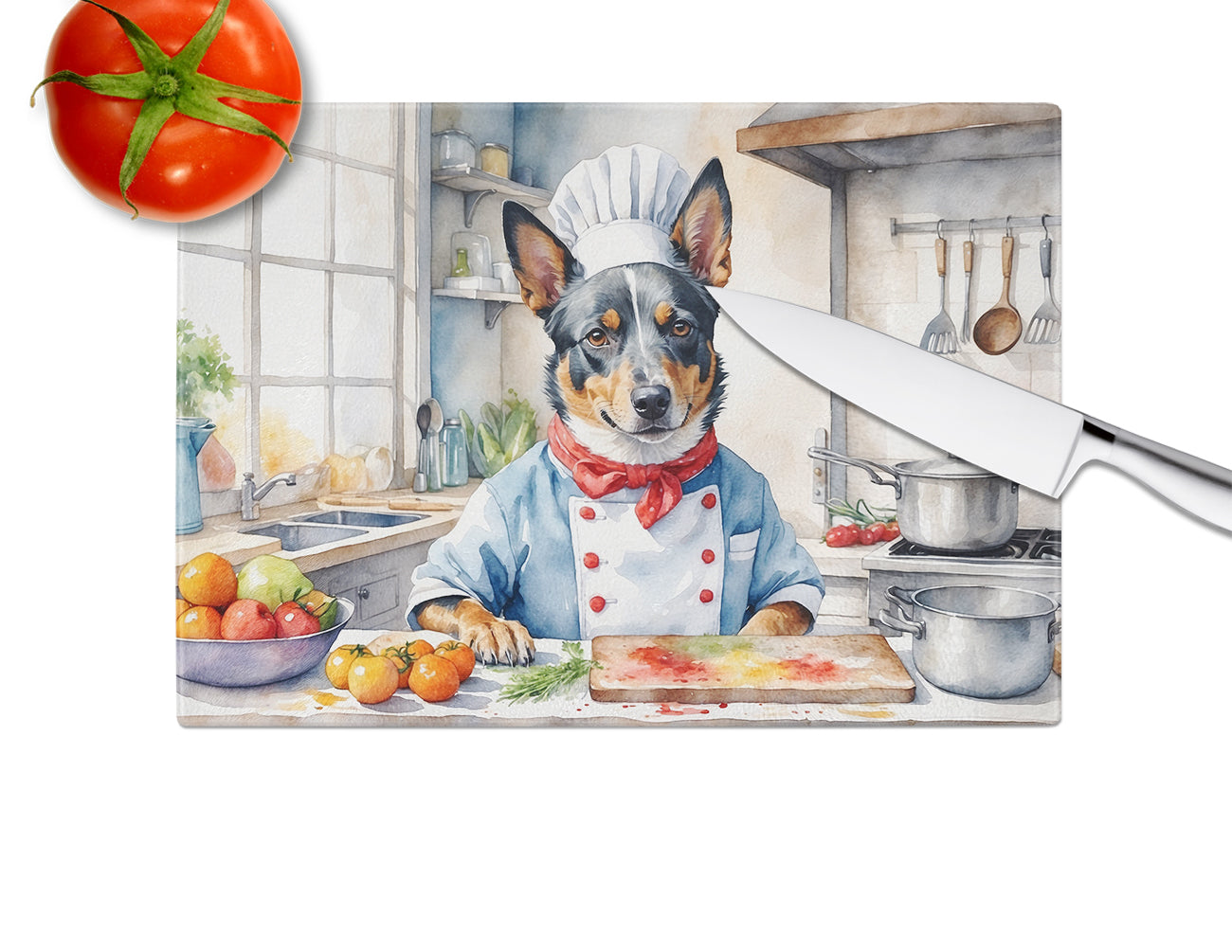 Australian Cattle Dog The Chef Glass Cutting Board