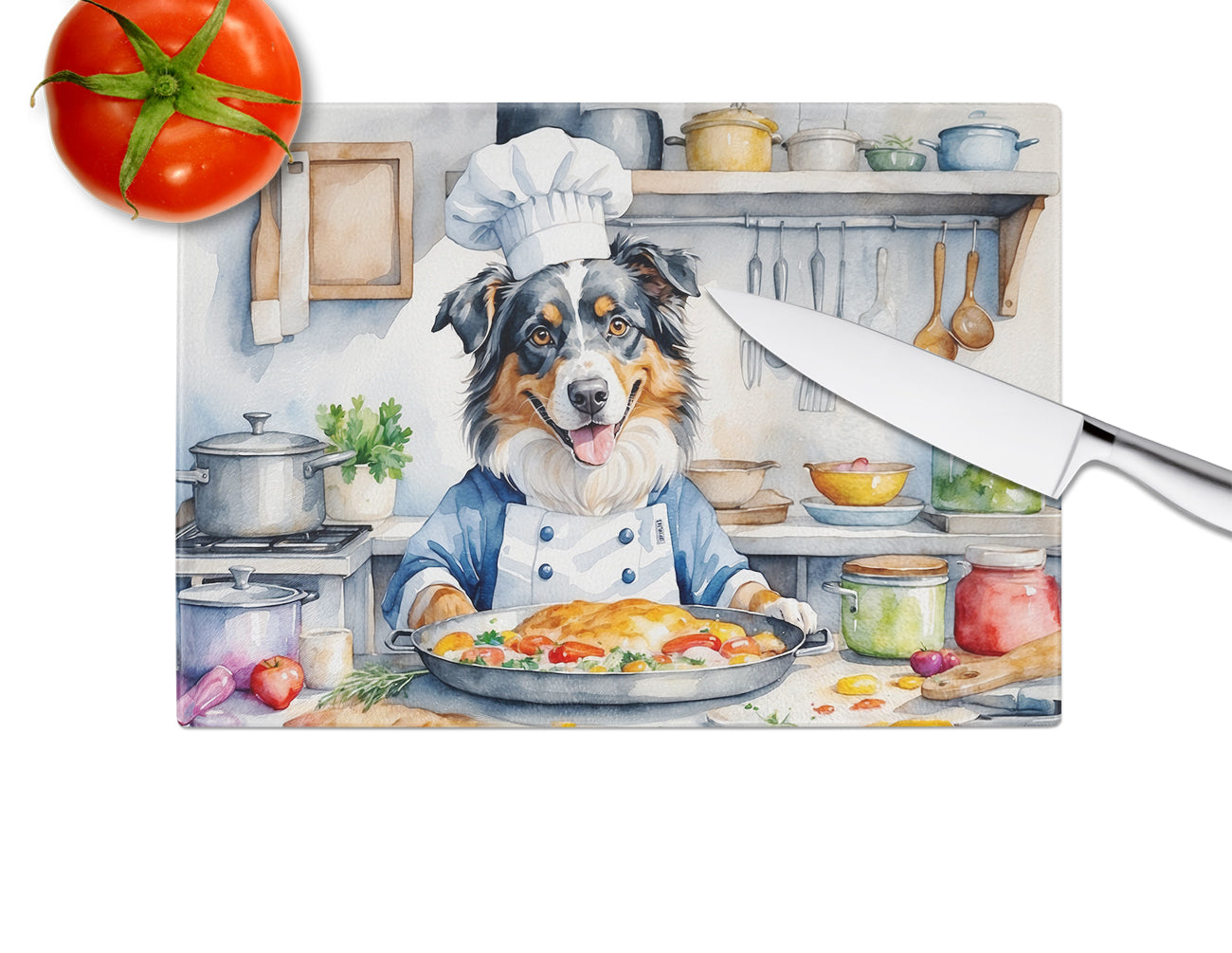 Australian Shepherd The Chef Glass Cutting Board