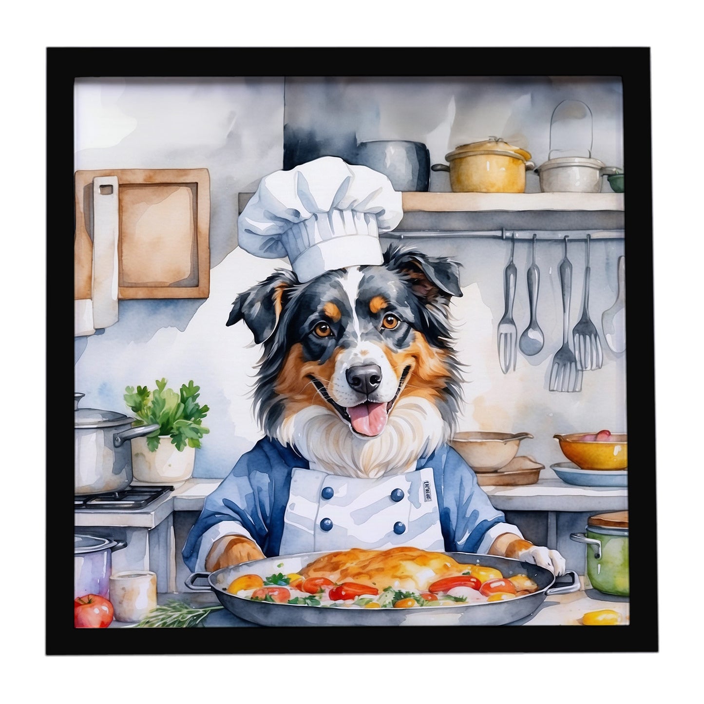 Buy this Australian Shepherd The Chef Framed Metal Print