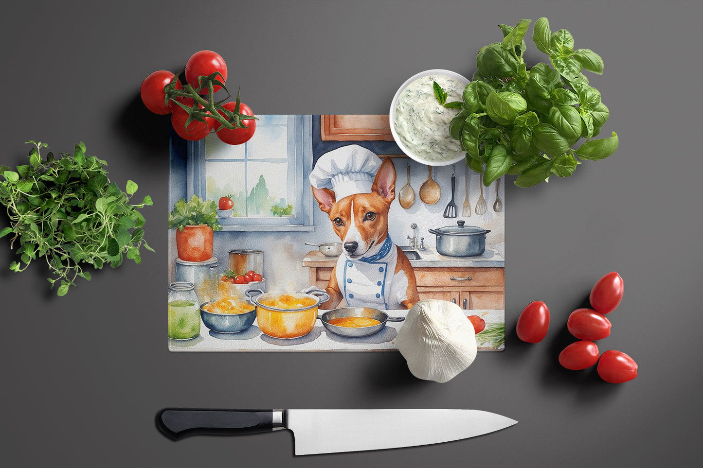 Basenji The Chef Glass Cutting Board